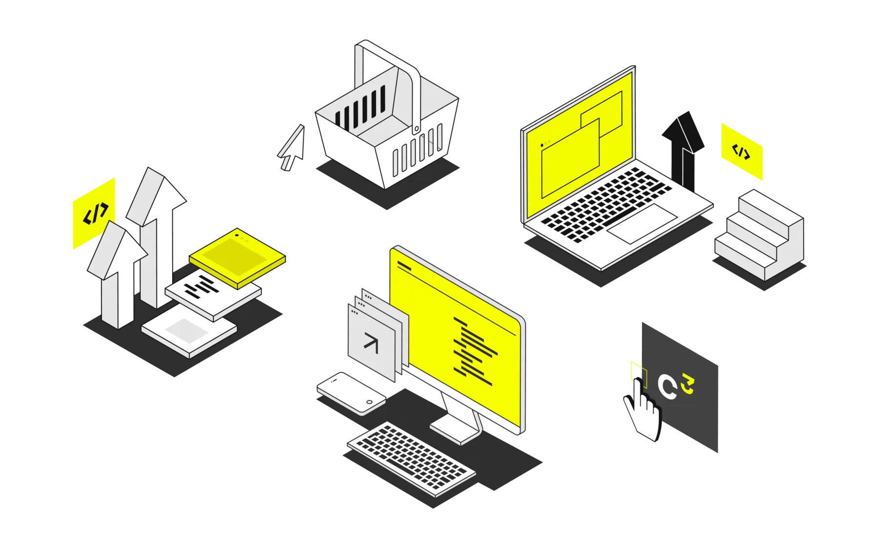 Isometric Coders3 illustrations used in place of team photography