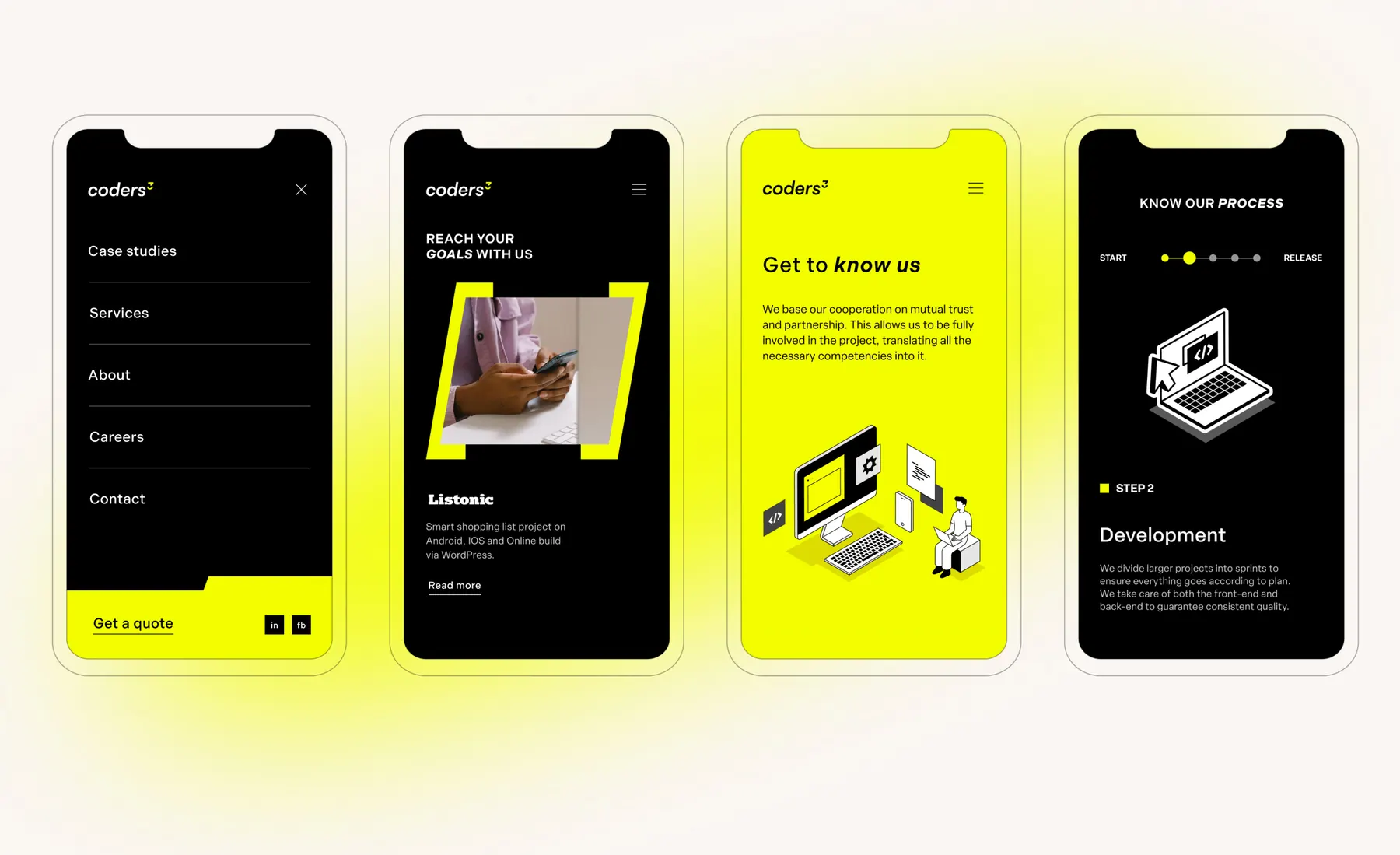The Coders3 website shown on mobile phones