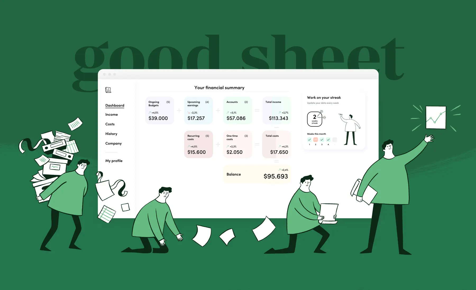 Good Sheet app screen and illustration
