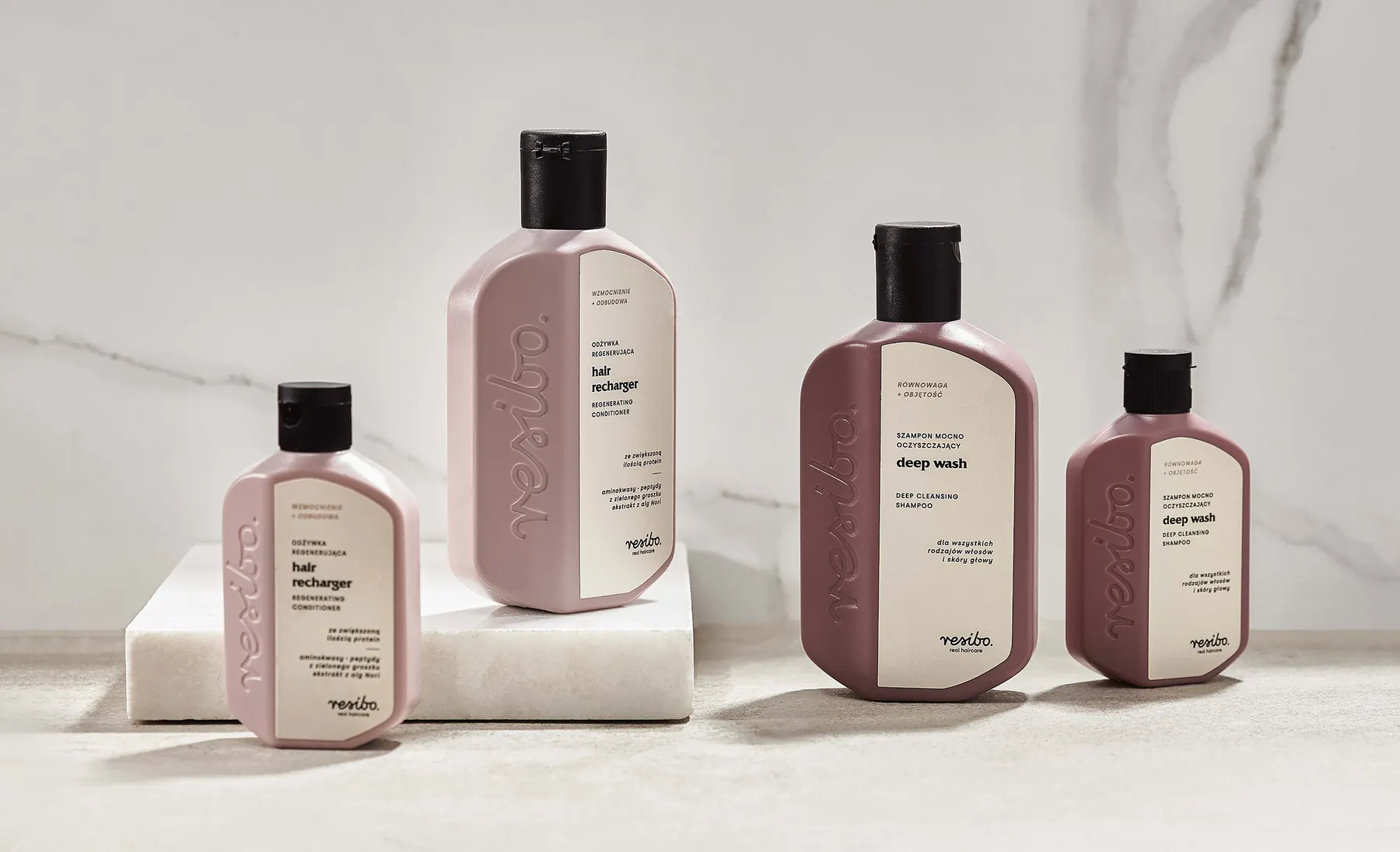 Travel-size Resibo Hair Care products