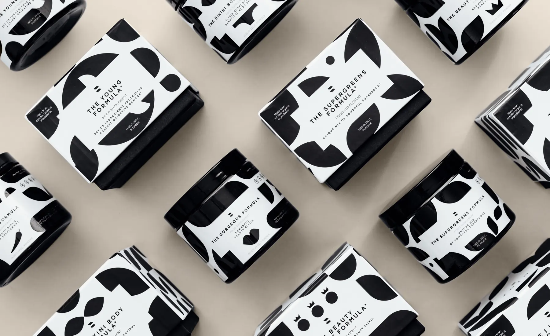 Zojo Elixirs supplement packaging arranged in a grid